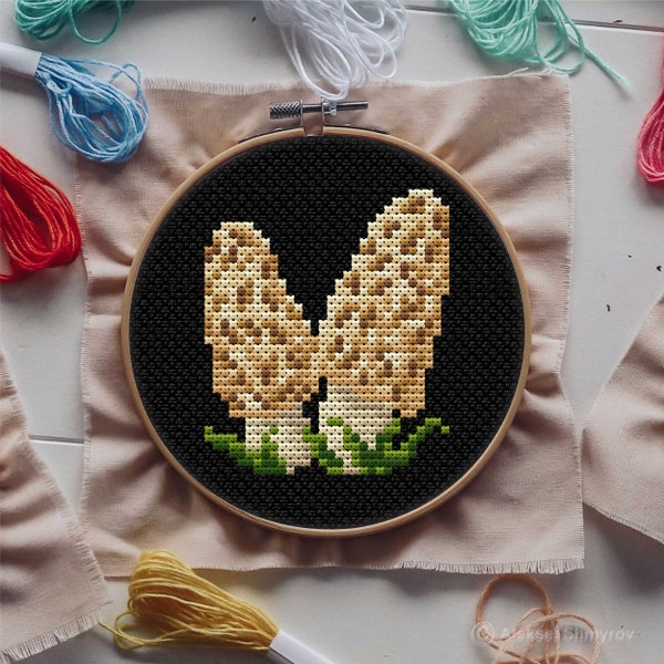 Mini Morel Mushroom Cross Stitch Pattern, Forest Cross Stitch, Easy Cross Stitch, Autumn Embroidery, Simple Cross Stitch