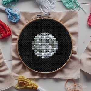 Mini Moon Cross Stitch Pattern, Solar System Cross Stitch, Easy Cross Stitch, Astronomical Embroidery, Simple Cross Stitch, Space pattern