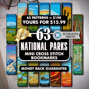 63 National Parks Cross Stitch Bookmark Collection, Modern Mini Embroidery Pattern, Counted Cross Stitch Pattern for Book Lover Downloadable