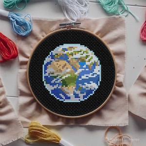 Mini Earth Cross Stitch Pattern, Solar System Cross Stitch, Easy Cross Stitch, Astronomical Embroidery, Simple Cross Stitch, Space pattern