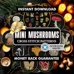 Woodland Mushrooms Cross Stitch Pattern PDF - Goblincore mini Cross Stitch Embroidery Design, Cute Dark Cottagecore Gift, Instant Download