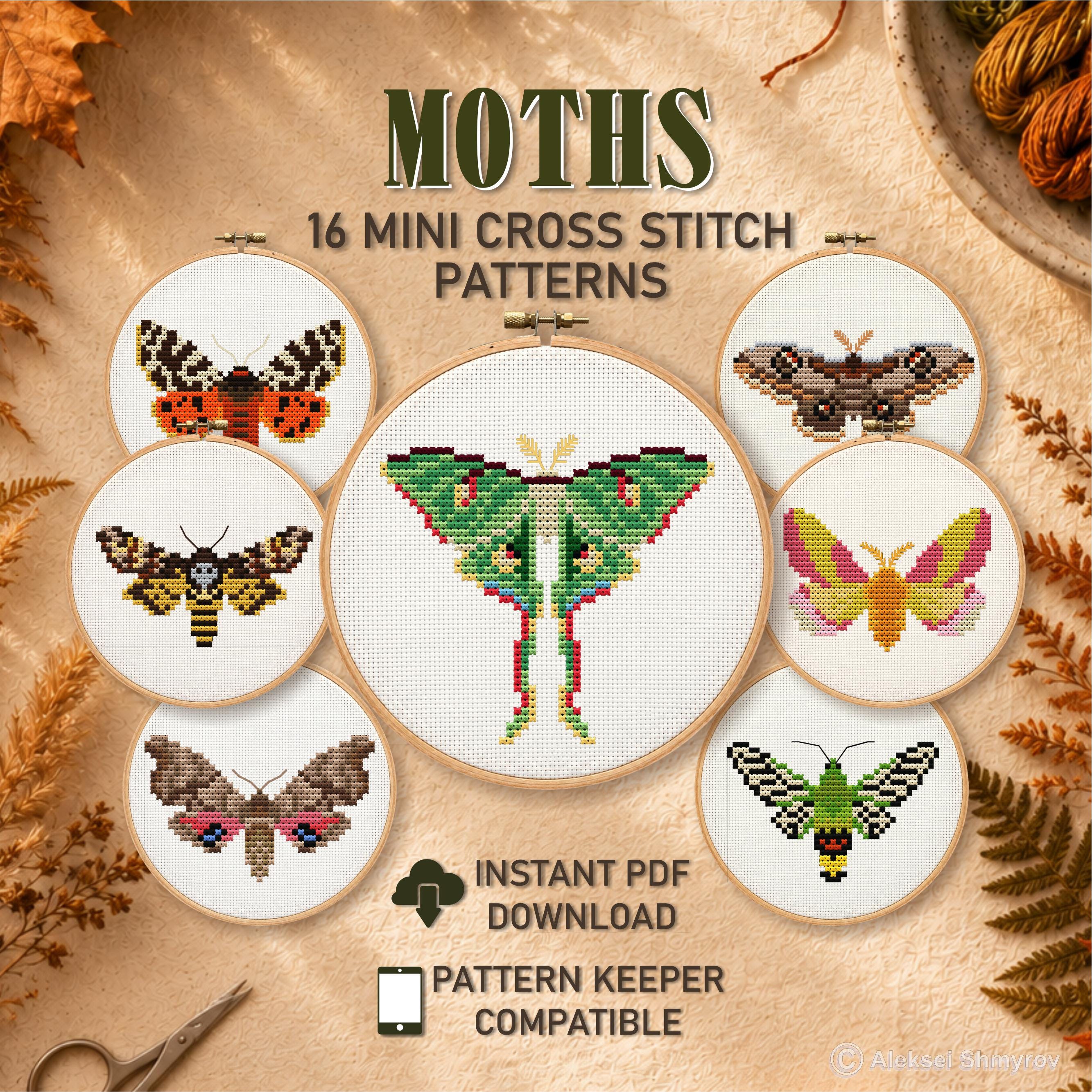 Moth Cross Stitch Pattern PDF - Luna & Death Head Moths, Witchy