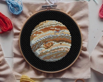 Mini Jupiter Cross Stitch Pattern, Solar System Cross Stitch, Easy Cross Stitch, Astronomical Embroidery, Simple Cross Stitch, Space pattern