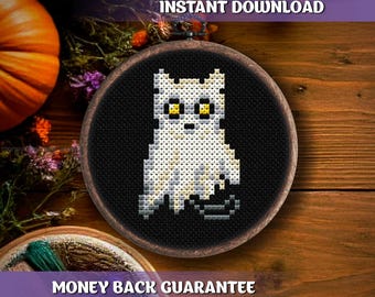 Halloween Ghost Cross Stitch Pattern Download Spooky cross stitch pattern downloadable cute ghost embroidery Gothic PDF pattern