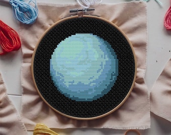 Mini Uranus Cross Stitch Pattern, Solar System Cross Stitch, Easy Cross Stitch, Astronomical Embroidery, Simple Cross Stitch, Space pattern