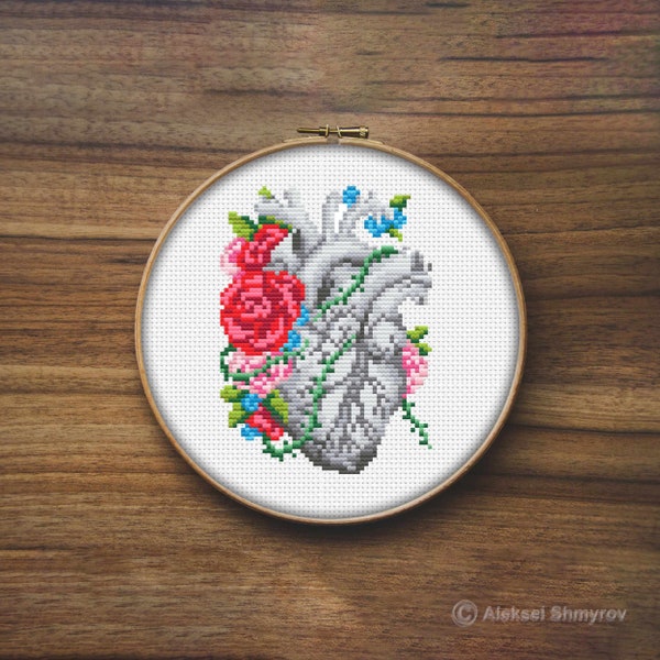 Heart Cross Stitch Pattern, Human Anatomy Cross Stitch, Doctor Gift, Mini Cross Stitch, Easy Cross Stitch, Counted Cross Stitch