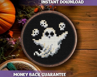 Halloween Ghost Cross Stitch Pattern Download Spooky cross stitch pattern downloadable cute ghost embroidery Gothic PDF pattern