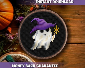 Halloween Ghost Cross Stitch Pattern Download Spooky cross stitch pattern downloadable cute ghost embroidery Gothic PDF pattern