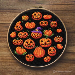 Pumpkins Mini Cross Stitch Pattern, Spooky Cross Stitch, Easy Cross Stitch, Halloween Embroidery, Simple Cross Stitch, Halloween Decor