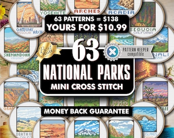 63 National Parks Cross Stitch Patterns Bundle - Travel Mini Embroidery (PDF Pattern)