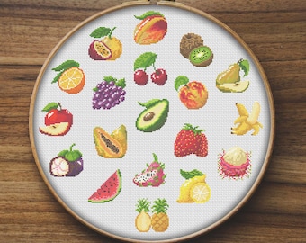 Mini Fruits Cross Stitch Pattern, Avocado Cross Stitch, Easy Cross