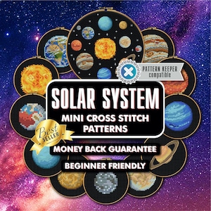 PAQUETE de patrones de punto de cruz de planetas - Patrón de punto de cruz celestial - Patrón de punto de cruz de la luna - Punto de cruz de la Tierra Punto de cruz espacial