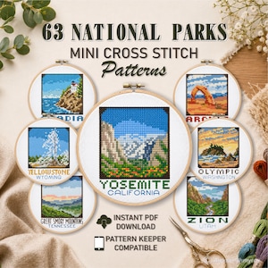 63 National Parks Cross Stitch Patterns Bundle - Travel Cross Stitch Sampler - Nature Cross Stitch Modern Cross Stitch US Embroidery Pattern