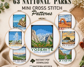 63 National Parks Cross Stitch Patterns Bundle - Travel Cross Stitch Sampler - Nature Cross Stitch Modern Cross Stitch US Embroidery Pattern