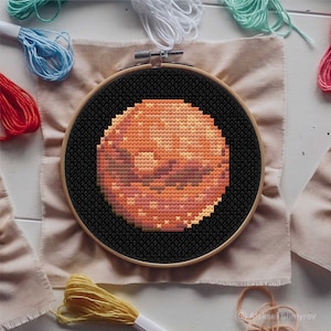Mini Mars Cross Stitch Pattern, Solar System Cross Stitch, Easy Cross Stitch, Astronomical Embroidery, Simple Cross Stitch, Space pattern