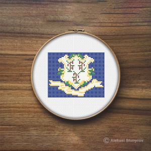 Connecticut State Flag Cross Stitch Pattern, America Flag, Mini Cross Stitch Pattern, Easy Cross Stitch, Embroidery Pattern, Flag Embroidery