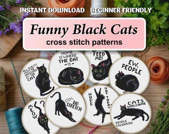 Cat Mini Cross Stitch Patterns Funny Cross Stitch Patterns Sampler - Humorous Cross Stitch Patterns Cute Cat Cross Stitch bundle PDF Digital