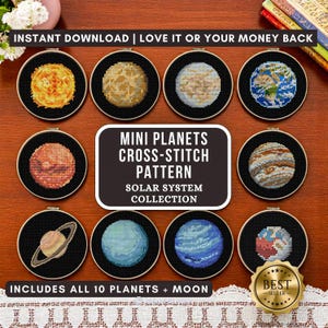 Solar System Cross Stitch Pattern PDF - Planets & Sun Embroidery Design for Beginners, Astronomy Cross Stitch Gift Idea - Instant Download