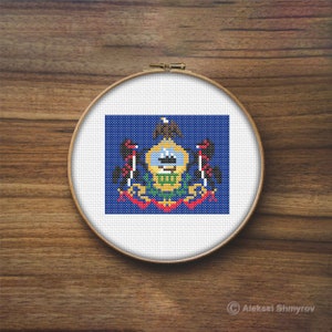 Pennsylvania State Flag Cross Stitch Pattern, America Flag, Mini Cross Stitch Pattern, Easy Cross Stitch, Flag Embroidery