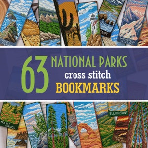 National Parks Bookmarks Cross Stitch Patterns, Book Worm Gift, Simple Cross Stitch, National Park Art, Landscape Bookmark, Traveler Gift