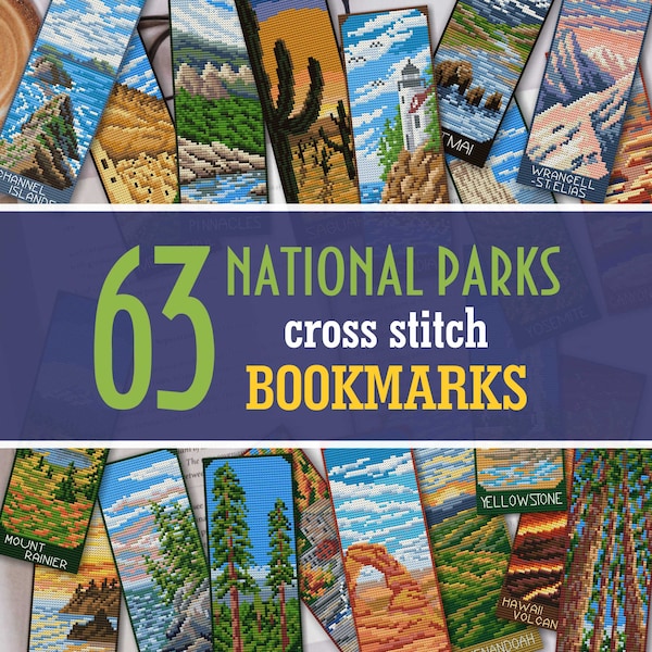 National Parks Bookmarks Cross Stitch Patterns, Book Worm Gift, Simple Cross Stitch, National Park Art, Landscape Bookmark, Traveler Gift