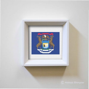 Michigan State Flag Cross Stitch Pattern, America Flag, Mini Cross Stitch Pattern, Easy Cross Stitch, Embroidery Pattern, Flag Embroidery