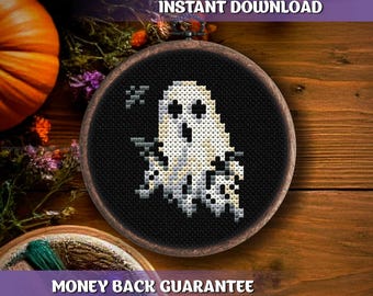Halloween Ghost Cross Stitch Pattern Download Spooky cross stitch pattern downloadable cute ghost embroidery Gothic PDF pattern