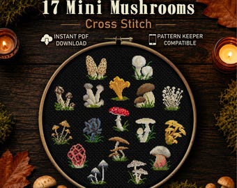 Mini Mushroom Cross Stitch Pattern PDF - Woodland Fall Cross Stitch, Cute Fungi Witchy Decor, Instant Download, Woodland Mushroom