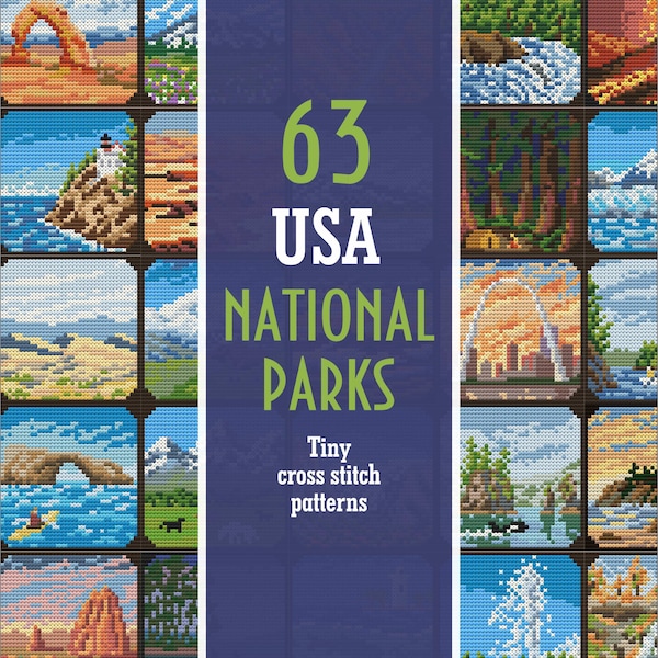 63 Tiny USA National Parks Cross Stitch Patterns, Mini Cross Stitch Pattern, Easy Cross Stitch, National Park Decor, Modern Cross Stitch