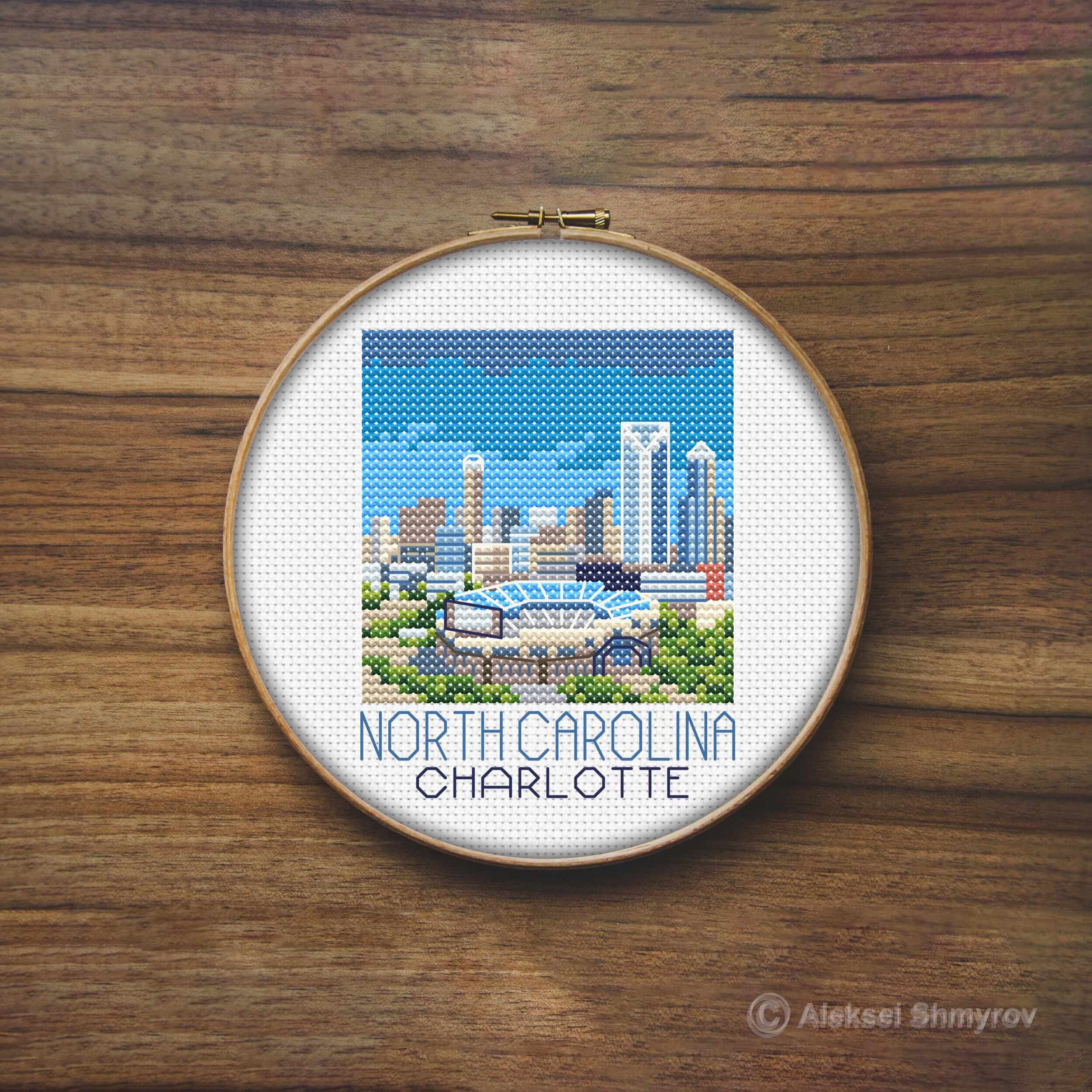 North Carolina Charlotte City Cross Stitch Pattern, Mini Cross