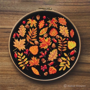 Fall Leaves Mini Cross Stitch Pattern, Autumn Cross Stitch, Easy Cross Stitch, Autumn Embroidery, Simple Cross Stitch, Maple Leaf