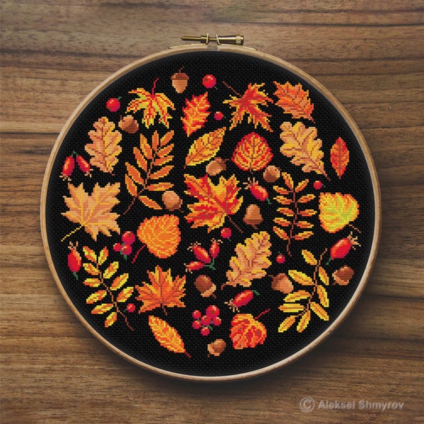 Fall Leaves Mini Cross Stitch Pattern, Autumn Cross Stitch, Easy Cross Stitch, Autumn Embroidery, Simple Cross Stitch, Maple Leaf