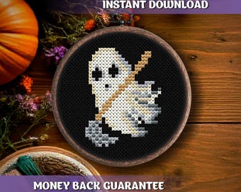Halloween Ghost Cross Stitch Pattern Download Spooky cross stitch pattern downloadable cute ghost embroidery Gothic PDF pattern