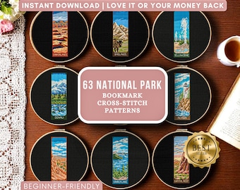 63 National Parks Cross Stitch Bookmark Collection, Modern Mini Embroidery Pattern, Counted Cross Stitch Pattern for Book Lover Downloadable