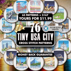 76のミニUSA都市クロスステッチパターンPDF - アメリカの町と州のデザイン - 旅行刺繍 - 初心者向け即時ダウンロード - バンドル