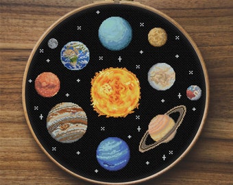 Mini Planets Cross Stitch Pattern, Solar System Cross Stitch, Easy Cross Stitch, Astronomical Embroidery, Simple Cross Stitch, Space pattern