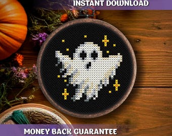 Halloween Ghost Cross Stitch Pattern Download Spooky cross stitch pattern downloadable cute ghost embroidery Gothic PDF pattern