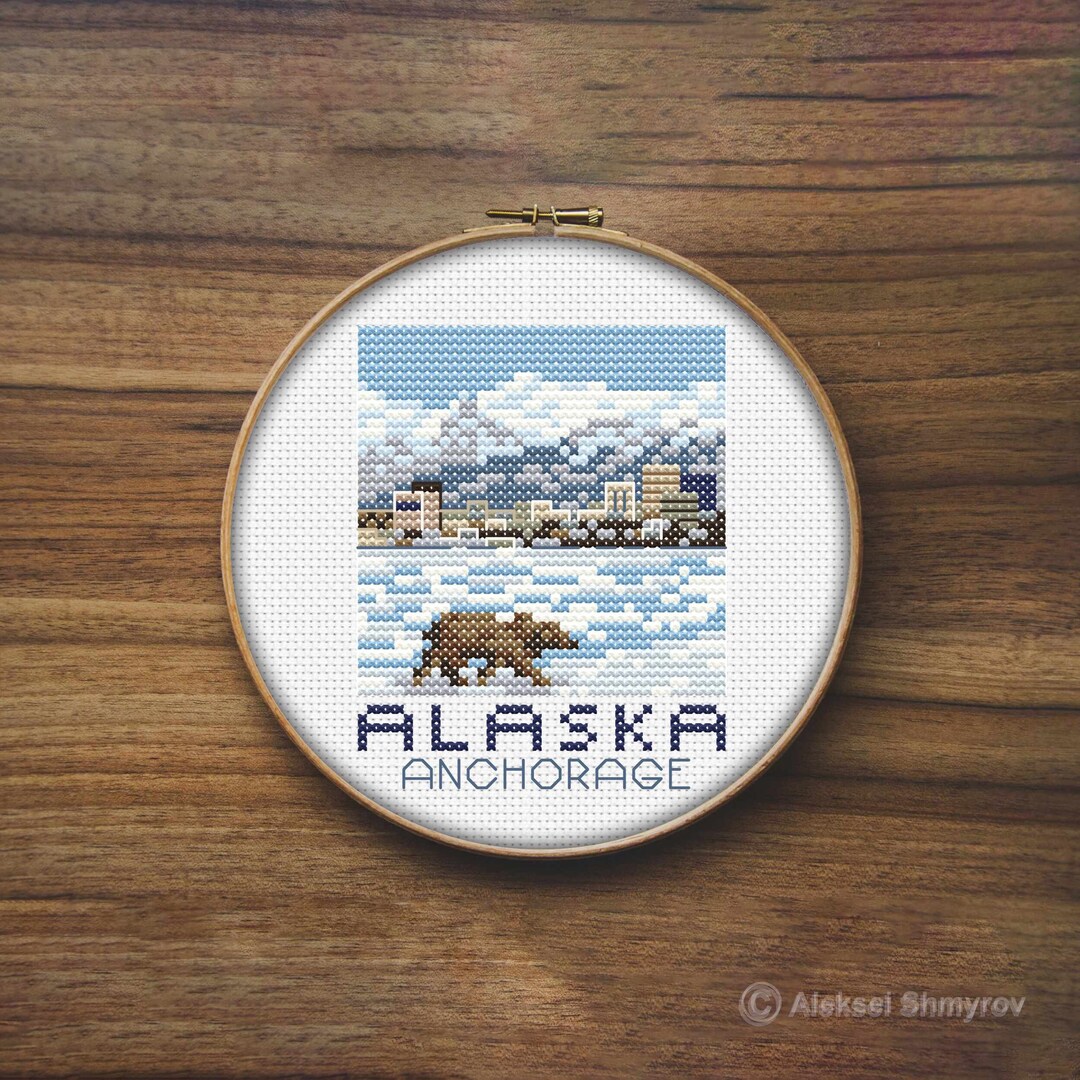 Alaska Anchorage City Cross Stitch Pattern, Mini Cross Stitch Pattern