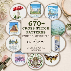 Entire Shop Cross Stitch Pattern Bundle, 600+ Mini Designs Instant Downloadable, Easy Beginner Mini Cross Stitch Patterns Bookmarks- Instant