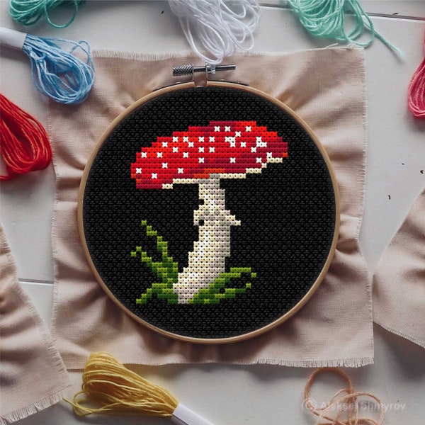 Mini Fly Agaric Mushroom Cross Stitch Pattern, Forest Cross Stitch, Easy Cross Stitch, Autumn Embroidery, Simple Cross Stitch