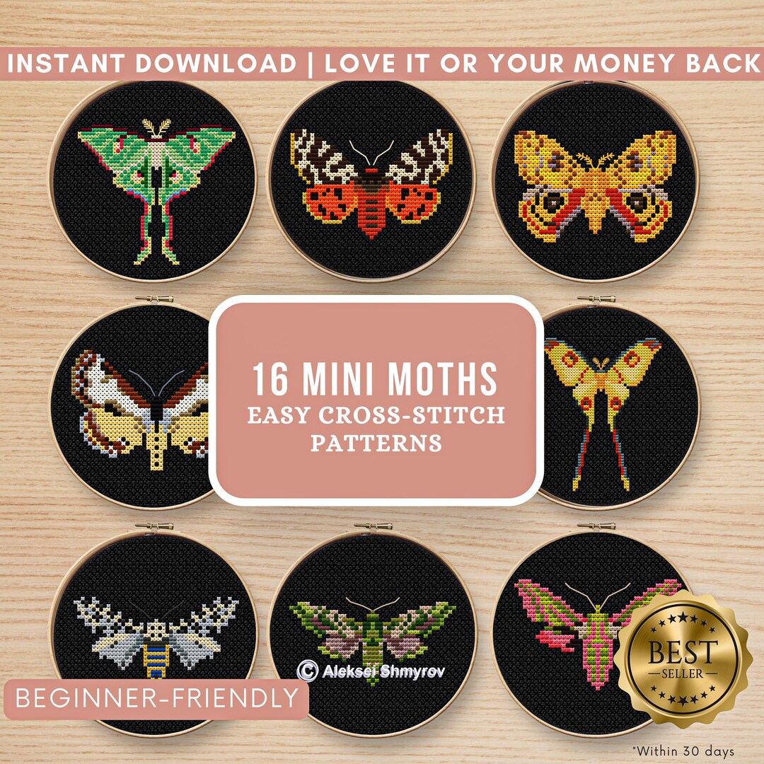 Moth Cross Stitch Pattern PDF - Luna & Death Head Moths, Witchy ...