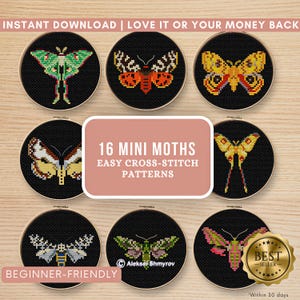 Moth Cross Stitch Pattern PDF - Luna & Death Head Moths, Witchy Embroidery Gift, Beginner Sampler for Dark Aesthetic Decor -Instant Download