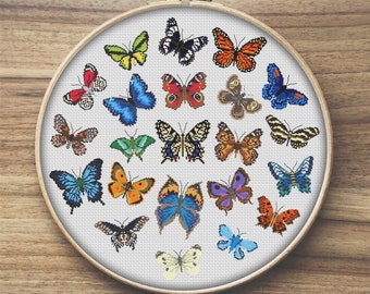 Mini Butterflies Cross Stitch Pattern, Insects Cross Stitch, Easy Cross Stitch, Summer Cross Stitch, Simple Cross Stitch, Small Cross Stitch