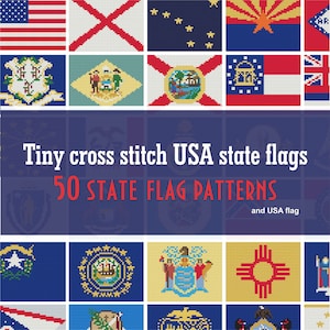 51 Tiny USA State Flags Cross Stitch Patterns, Mini Cross Stitch Pattern, Easy Cross Stitch, Embroidery Pattern, Flag Cross Stitch