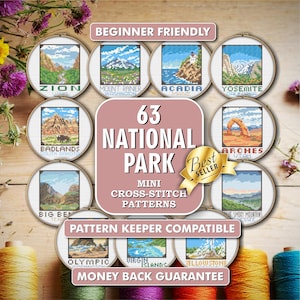 63 National Parks Cross Stitch Patterns Bundle - Travel Mini Embroidery (PDF Pattern)