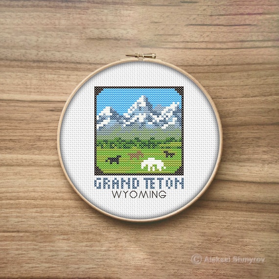 Grand Teton National Park Cross Stitch Patterns, Mini Cross Stitch Pattern, Simple Cross Stitch, National Park Decor, Modern Cross Stitch