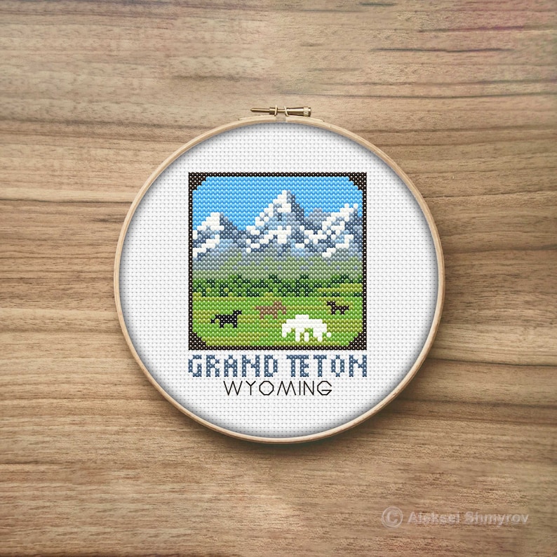 Grand Teton National Park Cross Stitch Pattern, Beginner Mini Embroidery (PDF Pattern) image 1
