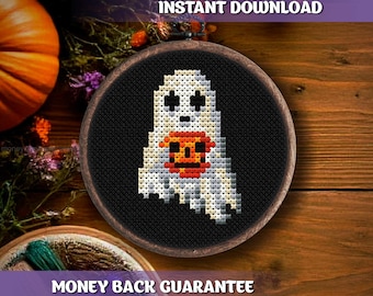 Halloween Ghost Cross Stitch Pattern Download Spooky cross stitch pattern downloadable cute ghost embroidery Gothic PDF pattern