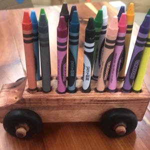 Handmade Wooden Crayon Truck: Red Chestnut Finish, 18 Crayons