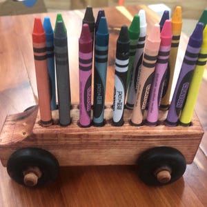 Handmade Wooden Crayon Truck: Pine Toy Car, Red Chestnut Finish
